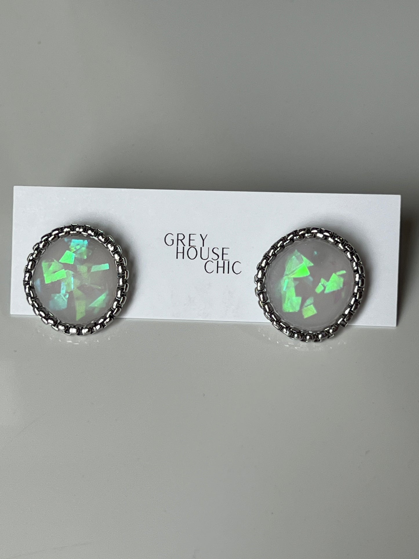 "Dottie" Stud Earrings - White Iridescent