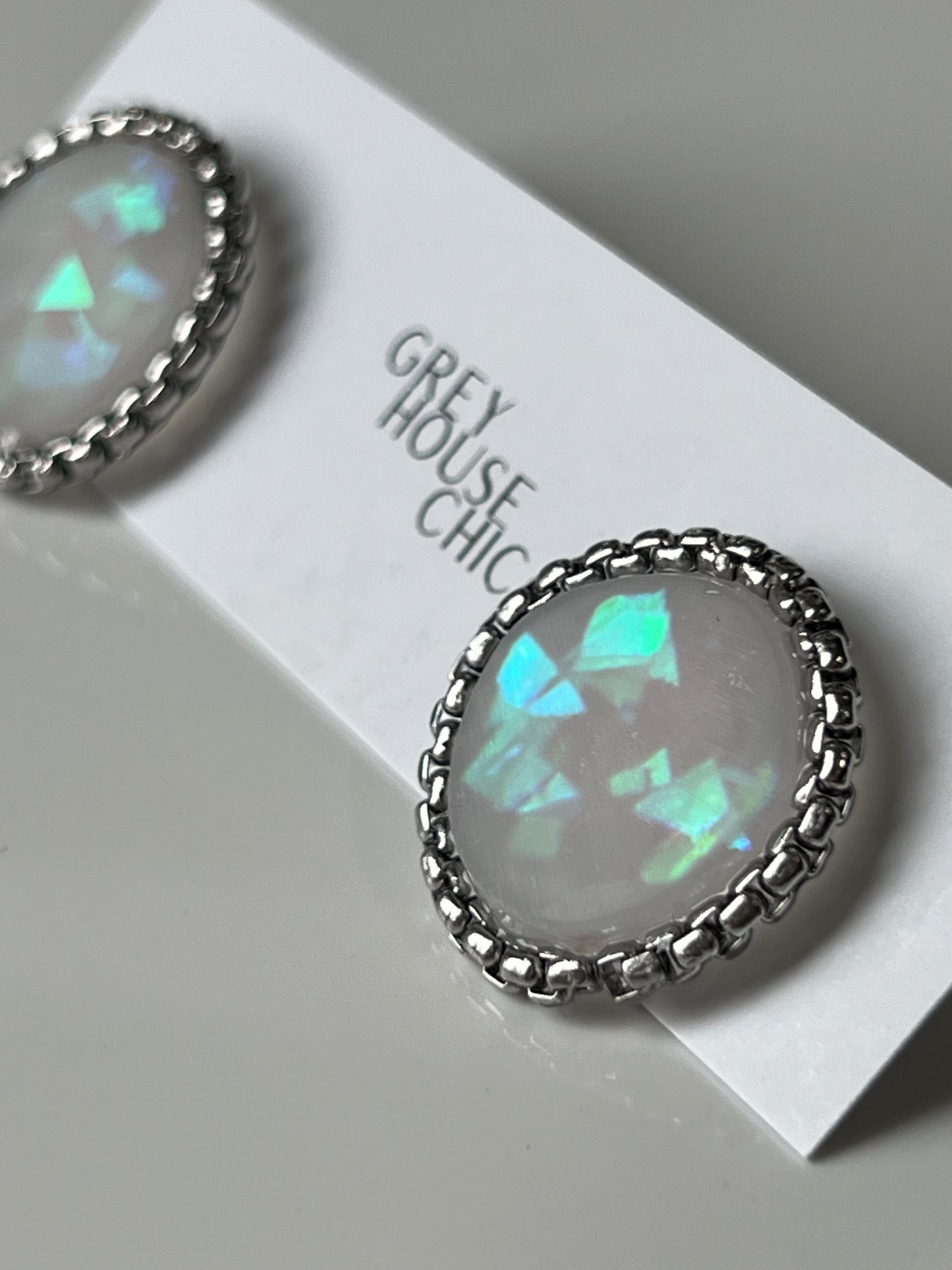 "Dottie" Stud Earrings - White Iridescent