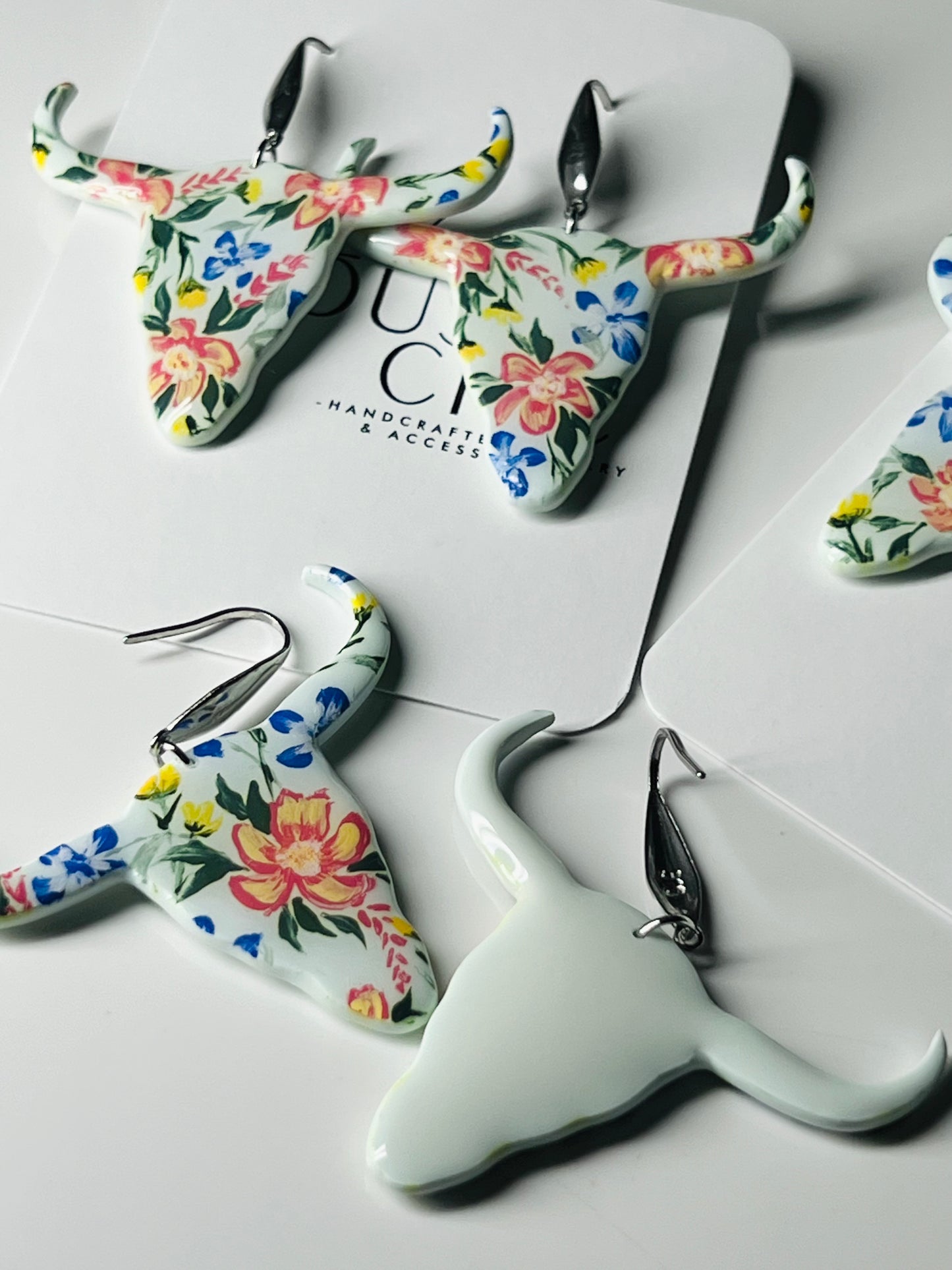 Hand Painted Floral Steer Dangles