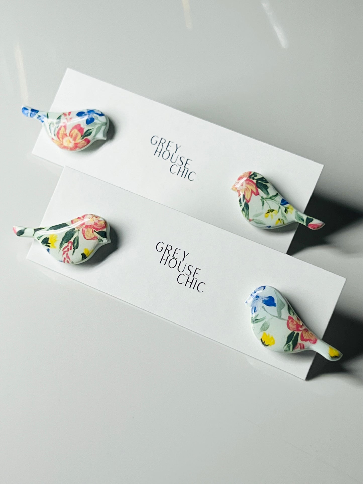 Hand Painted Floral Bird Studs