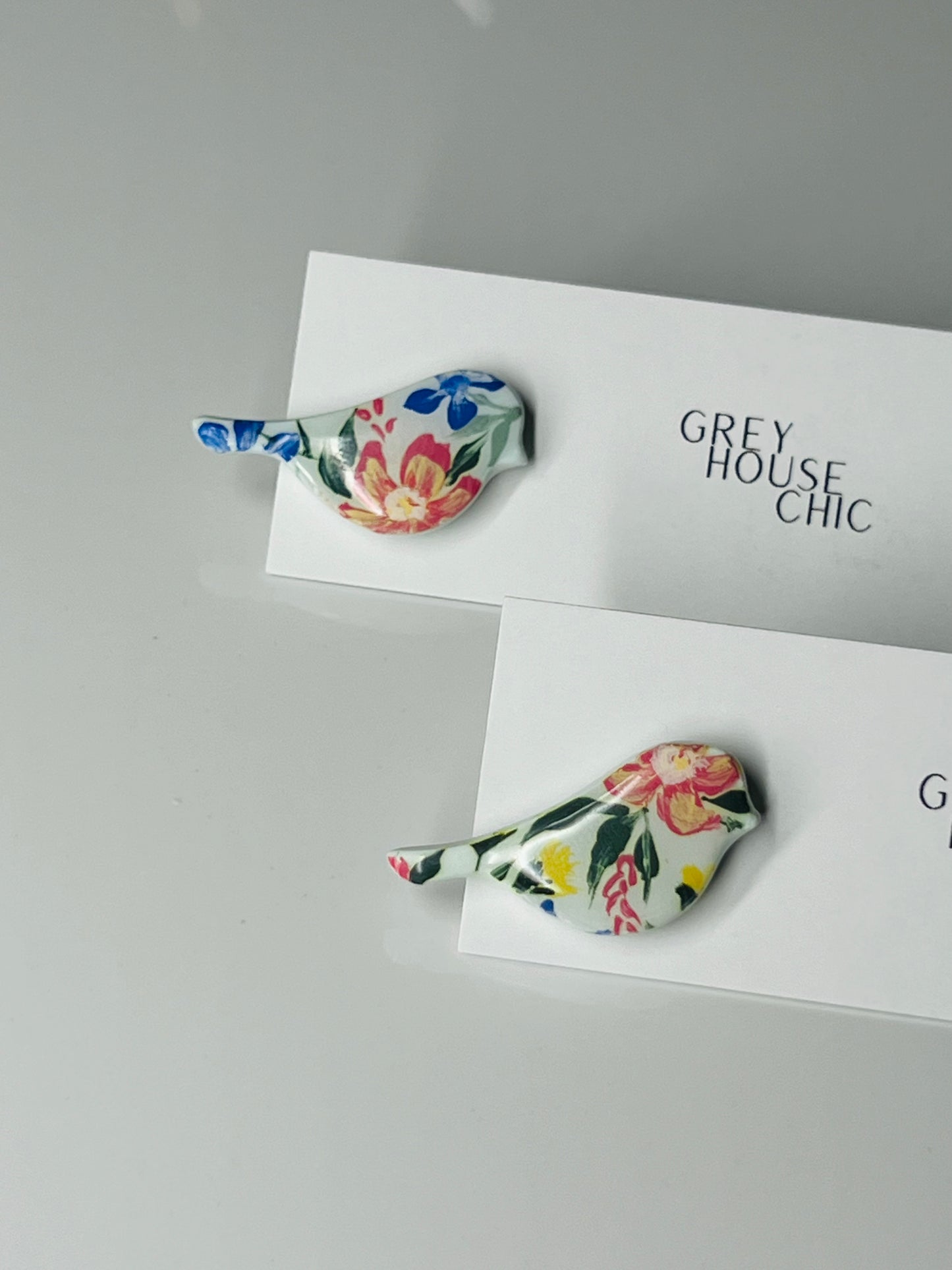 Hand Painted Floral Bird Studs