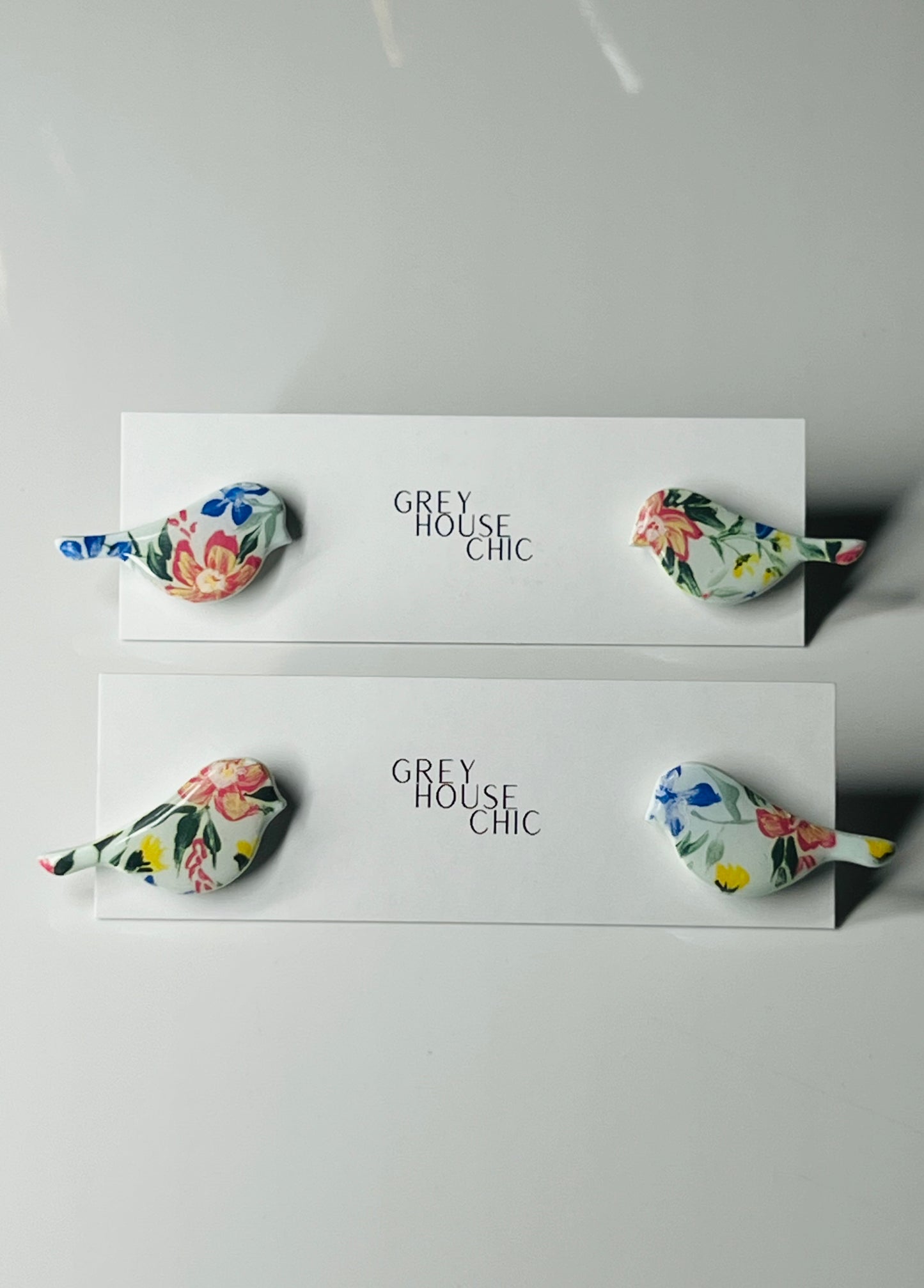 Hand Painted Floral Bird Studs