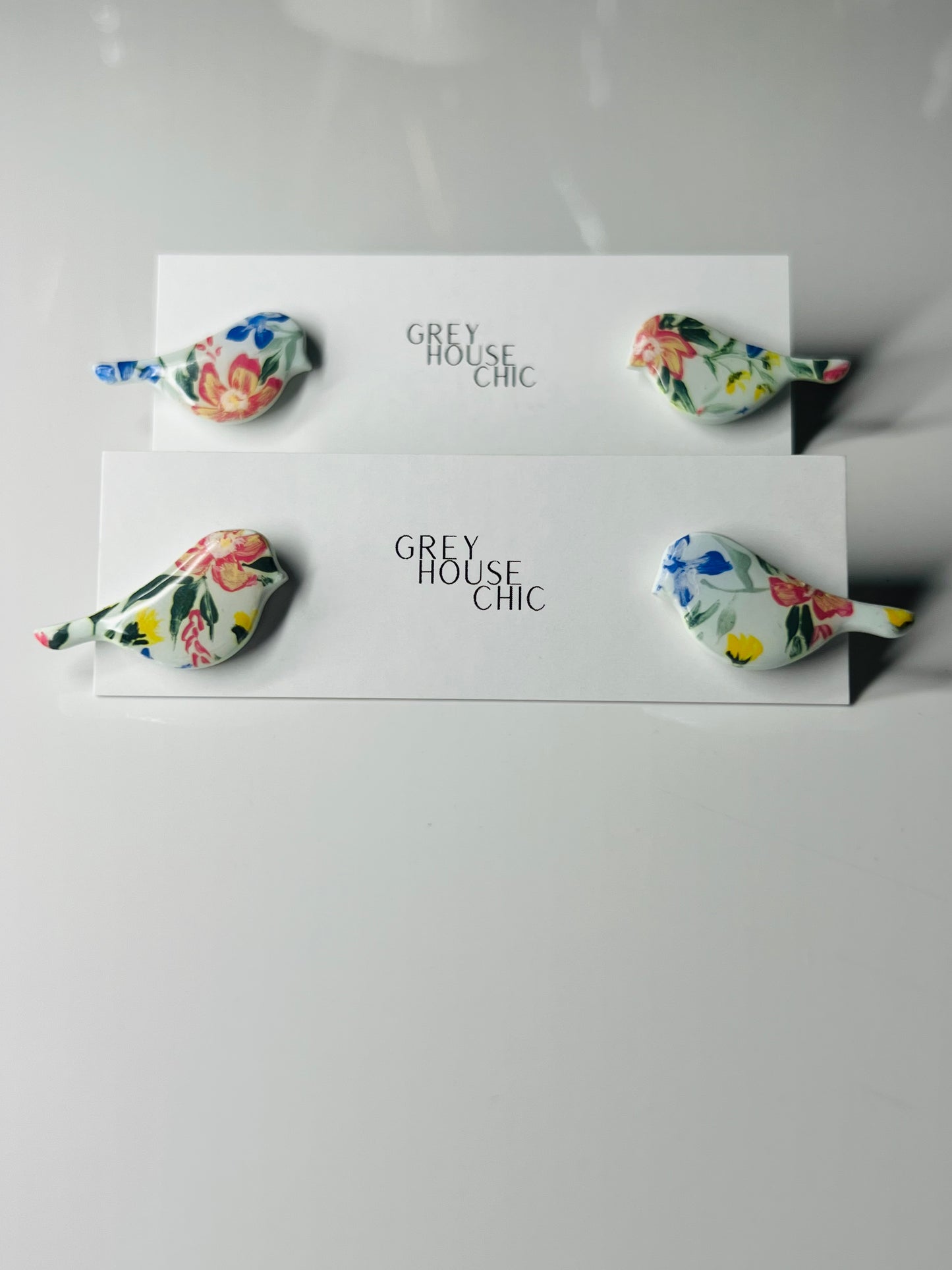 Hand Painted Floral Bird Studs