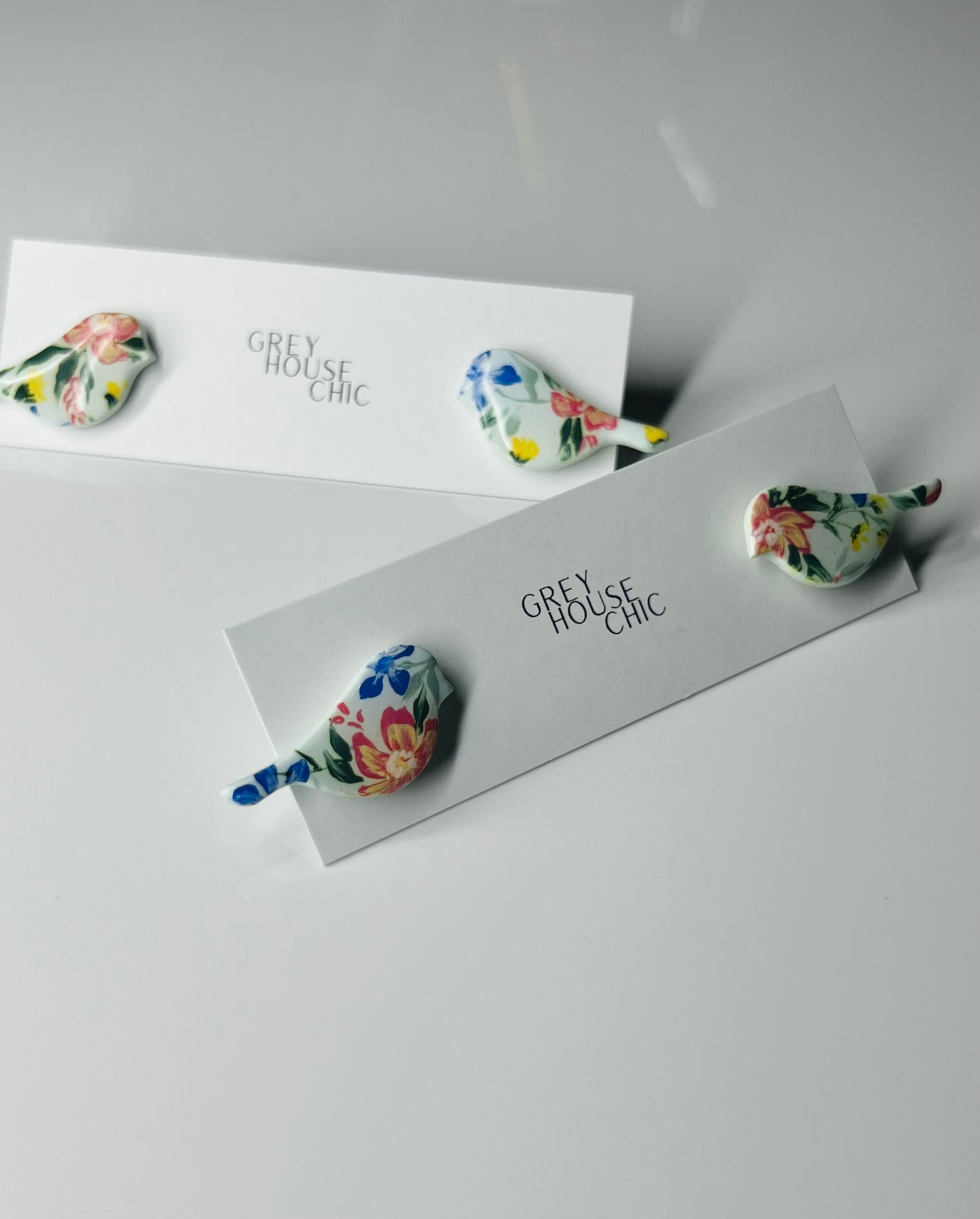 Hand Painted Floral Bird Studs