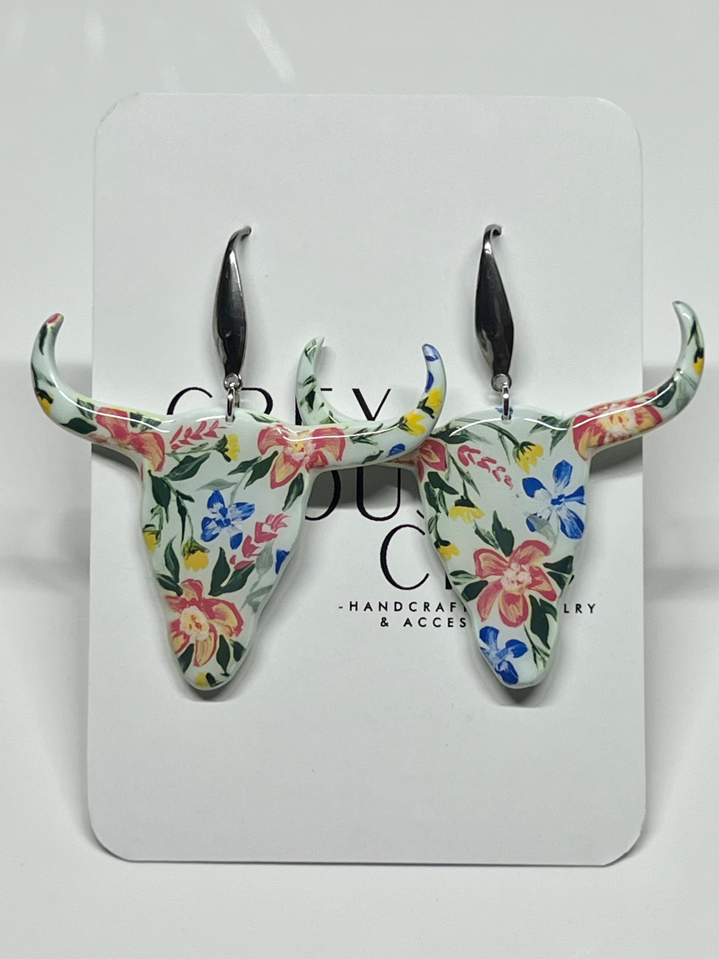 Hand Painted Floral Steer Dangles