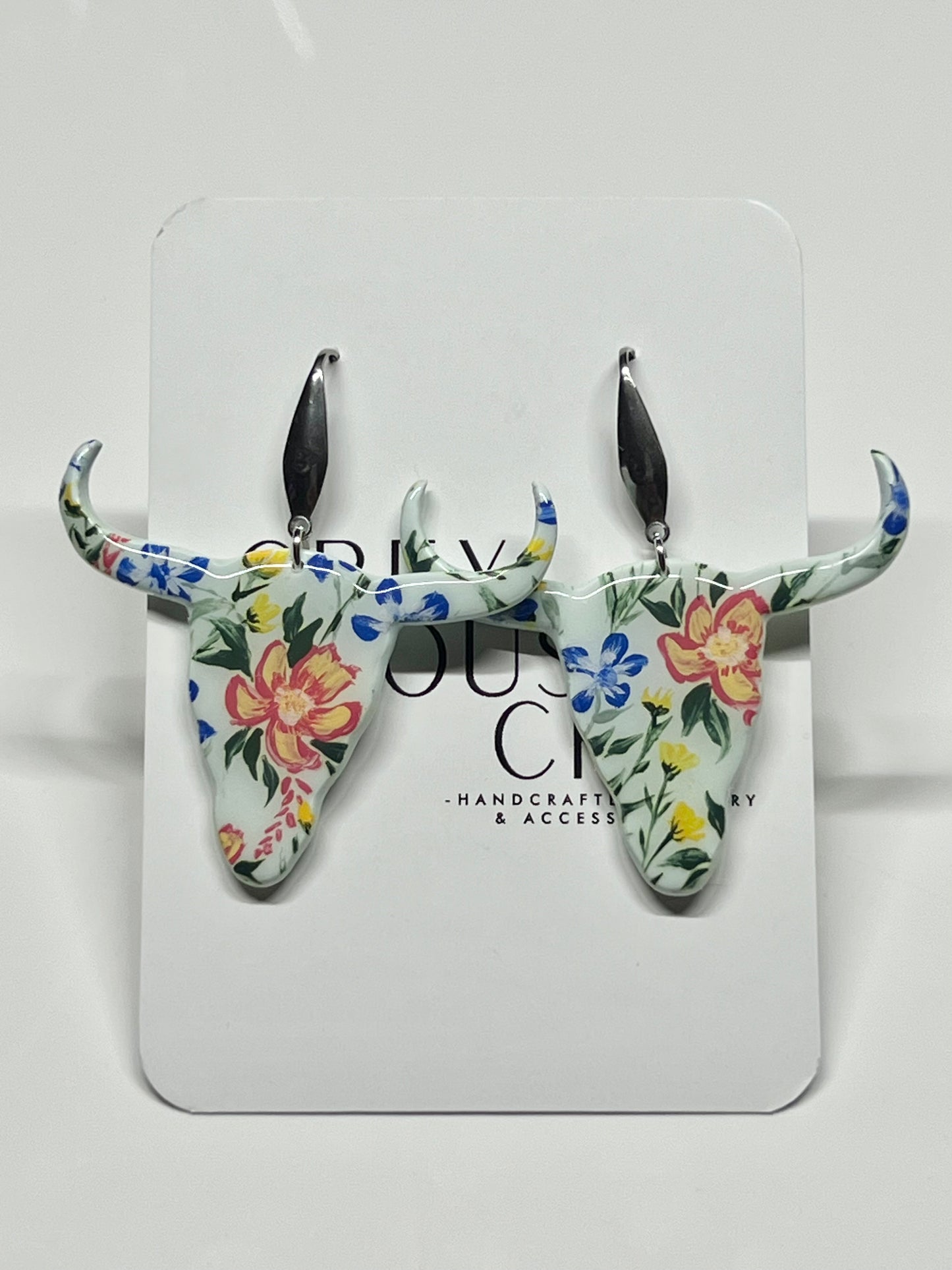 Hand Painted Floral Steer Dangles