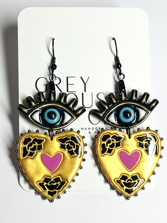 Evil Eye Heart Studded Dangle