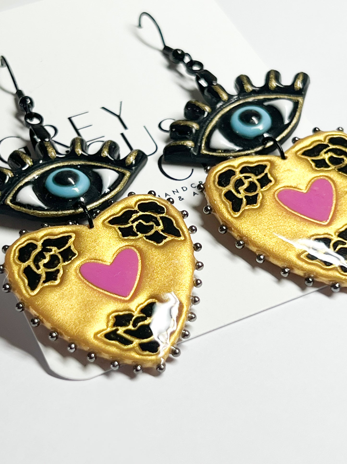 Evil Eye Heart Studded Dangle