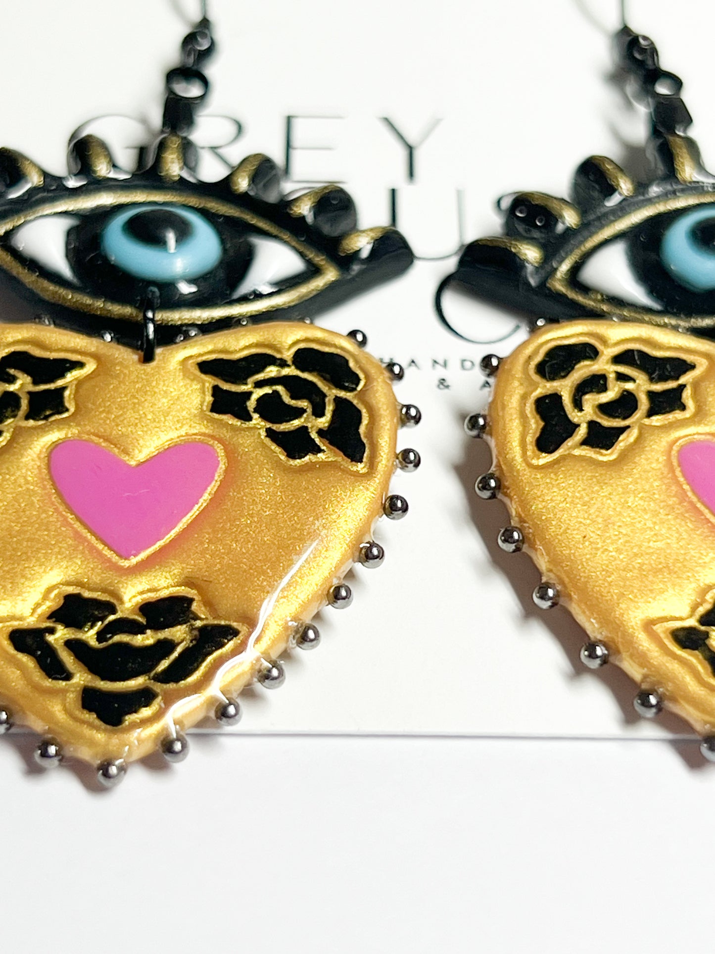 Evil Eye Heart Studded Dangle